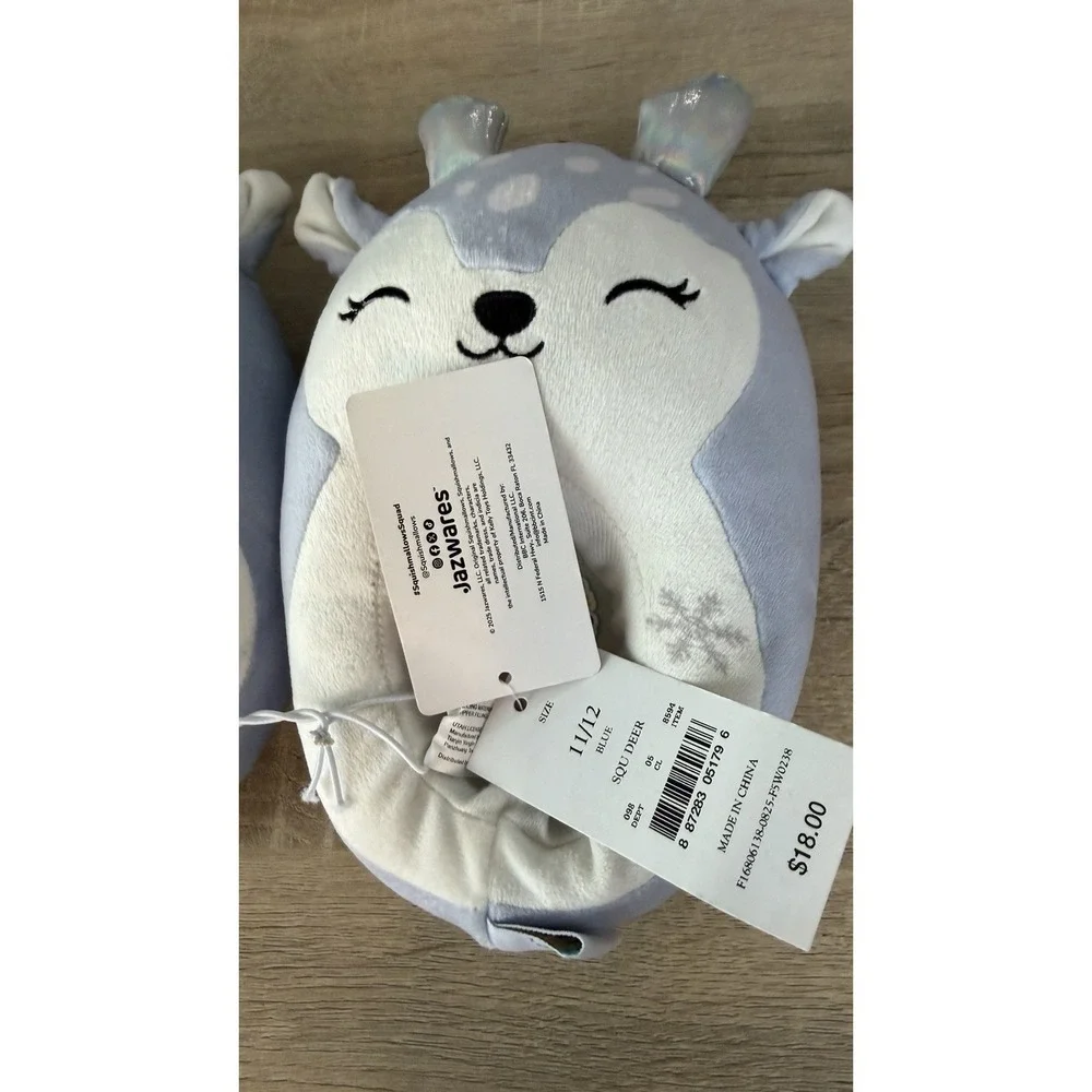 Squishmallows Deer Slippers Kids Size 11 12 Blue‎ Plush House Shoes NWT